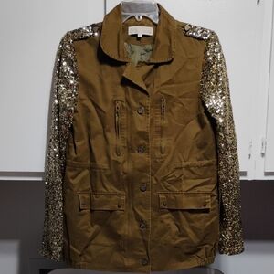 SALE! NWOT Cameo Rose Military Green Jacket W Sequin Sleeves (BX10)